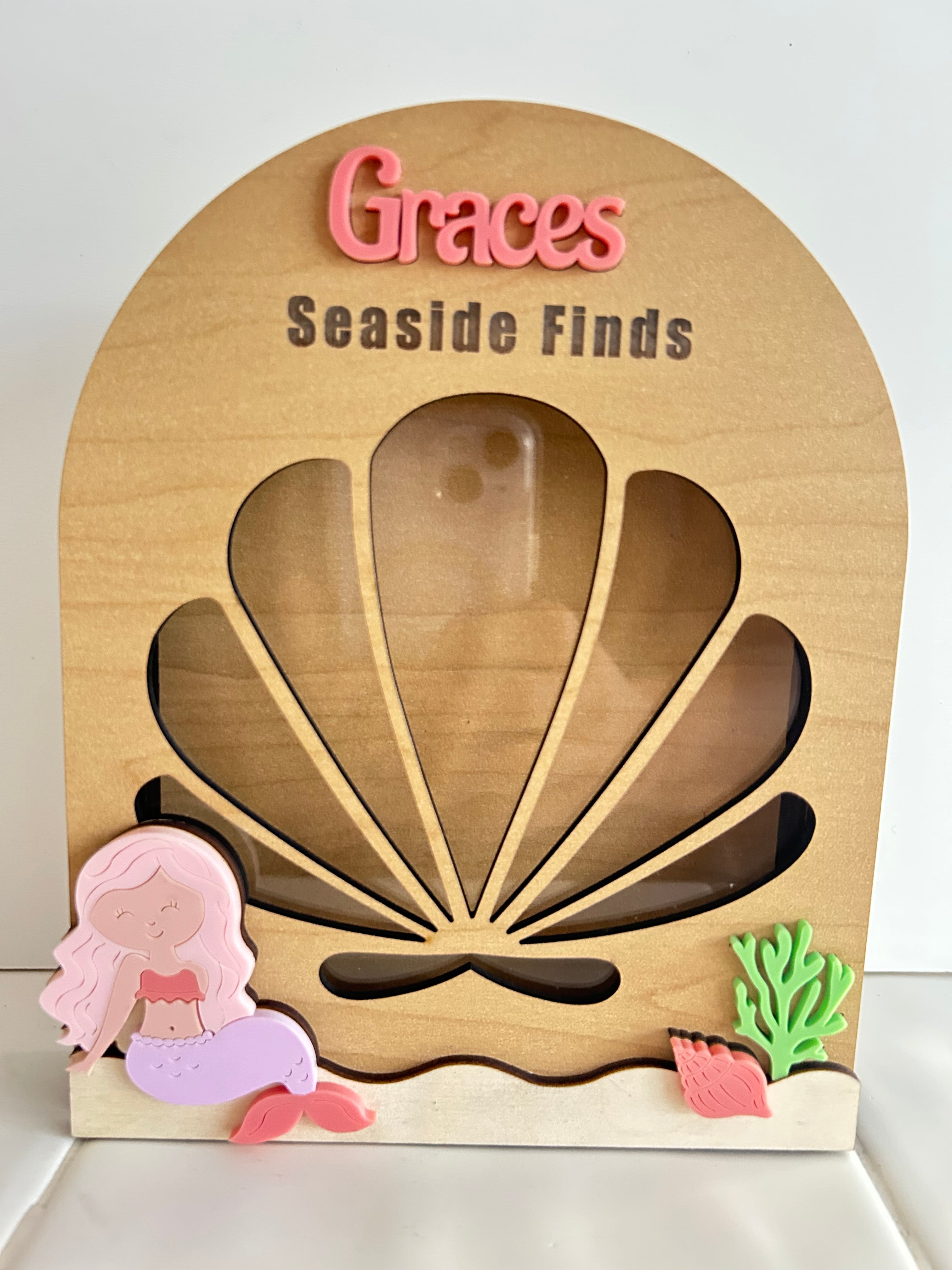 Personalized Mermaid Seashell Holder - Custom Name Beach Shell Collector Display - Coastal Decor Gift for Girls