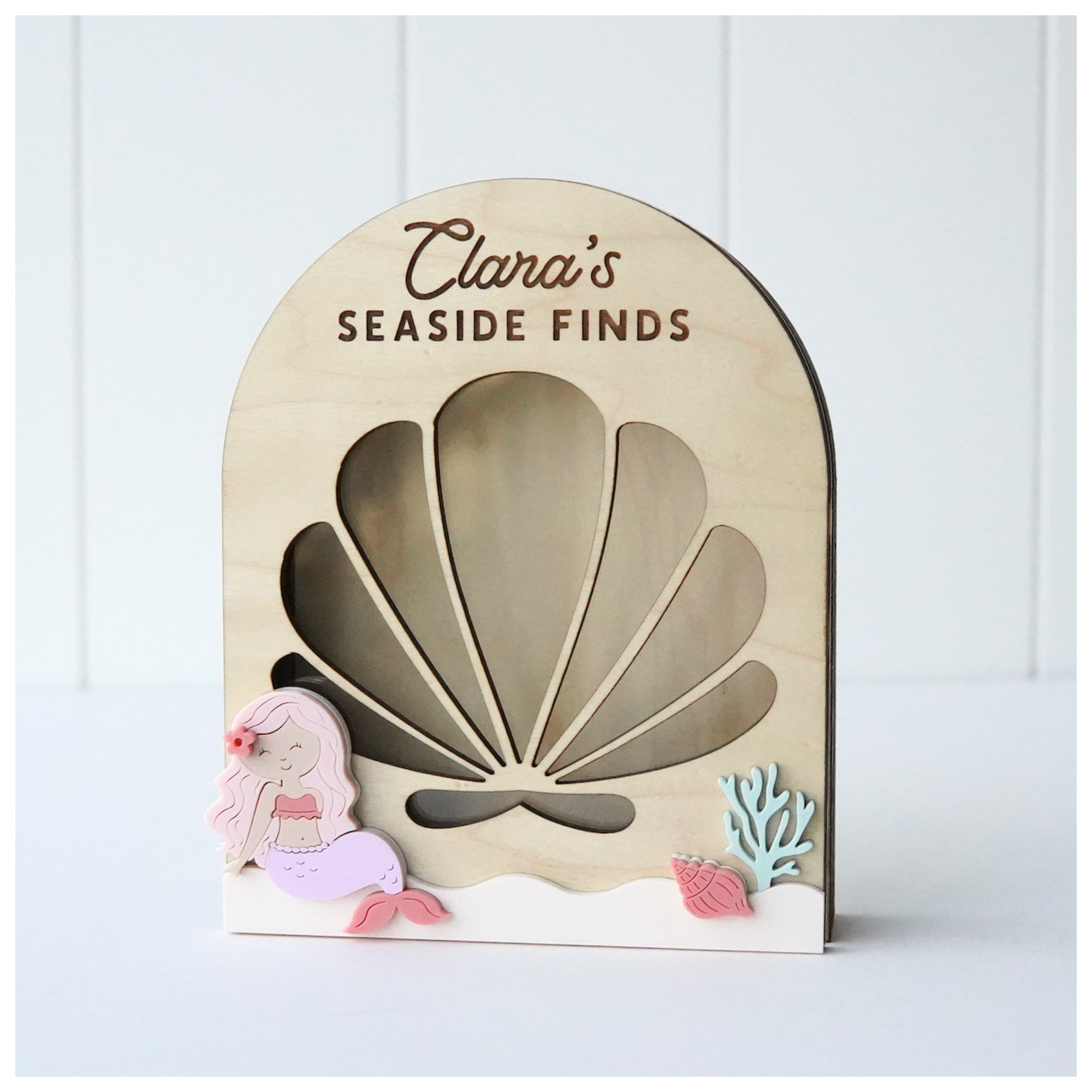 Personalized Mermaid Seashell Holder - Custom Name Beach Shell Collector Display - Coastal Decor Gift for Girls